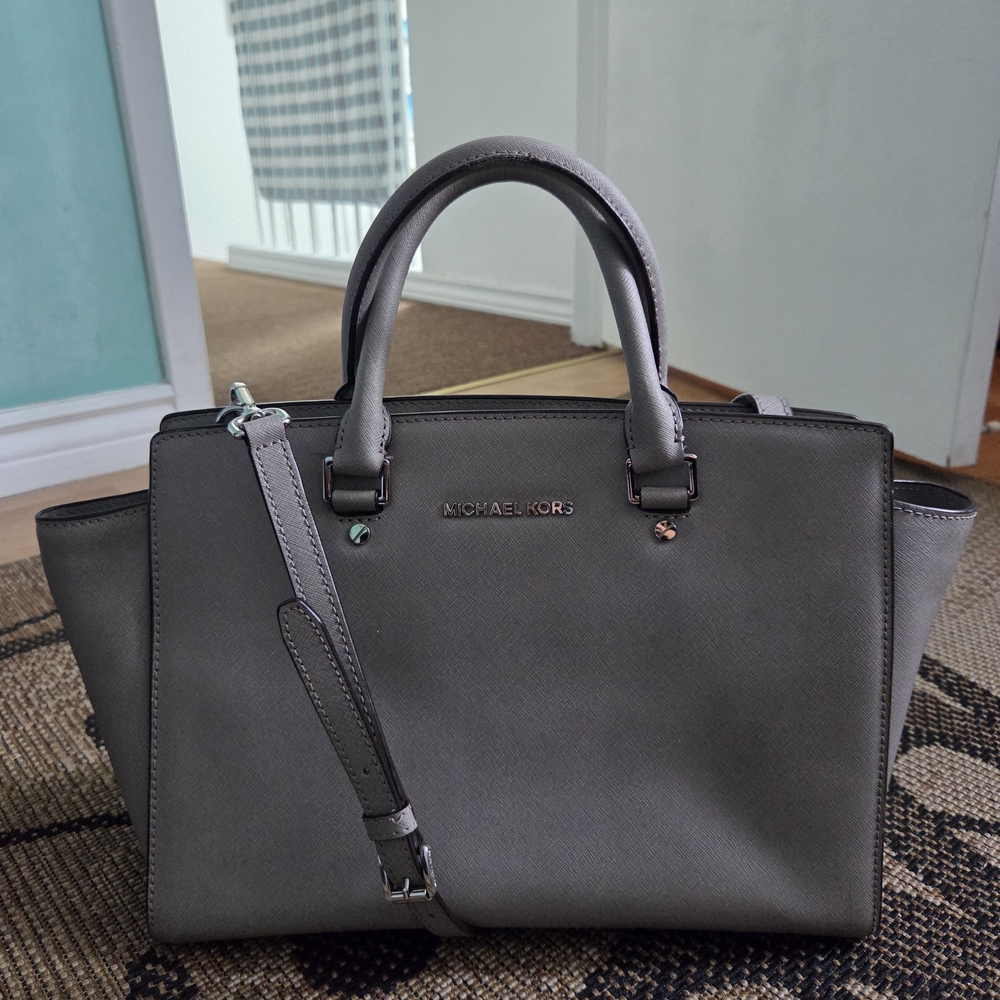 Michael Kors Grey Saffiano Leather Satchel